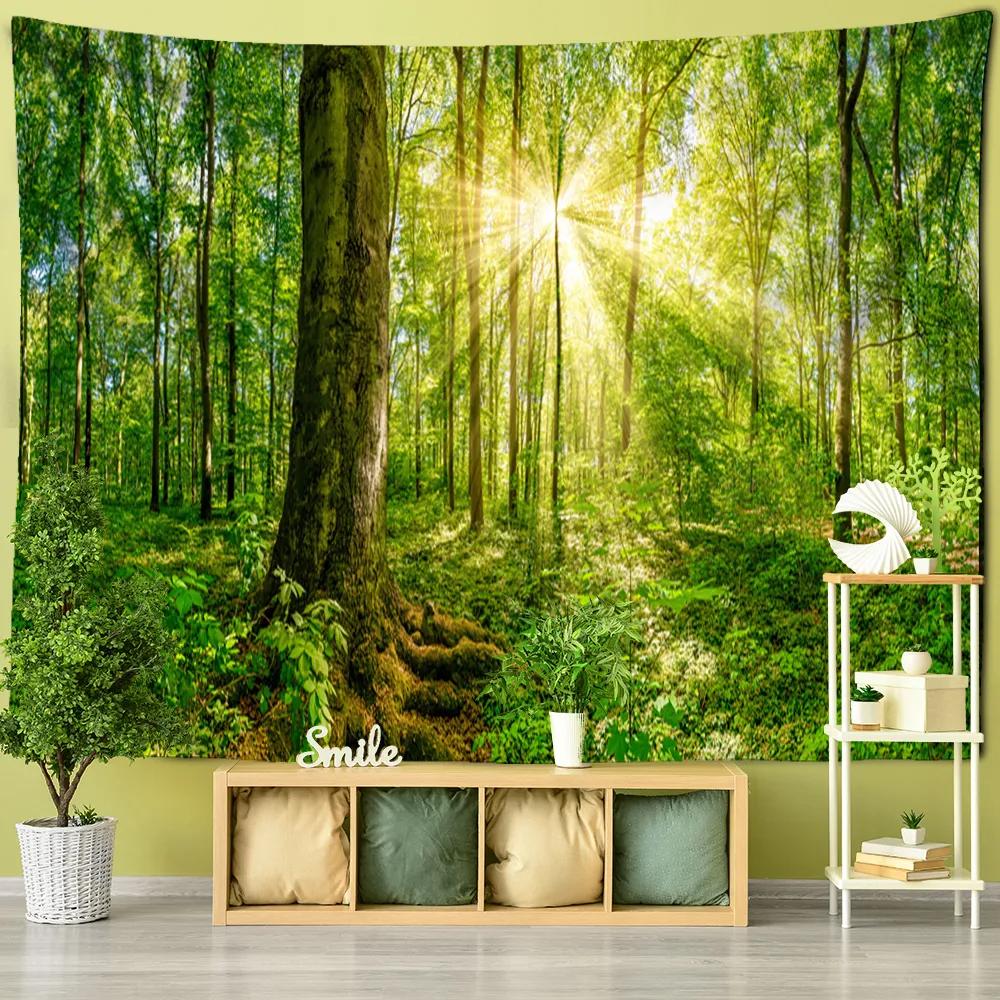 Towering Tree Forest Tapestry Wall Hanging Natural Scenery Psychedelic Witchcraft Bohemian Style Background Cloth Home Decor