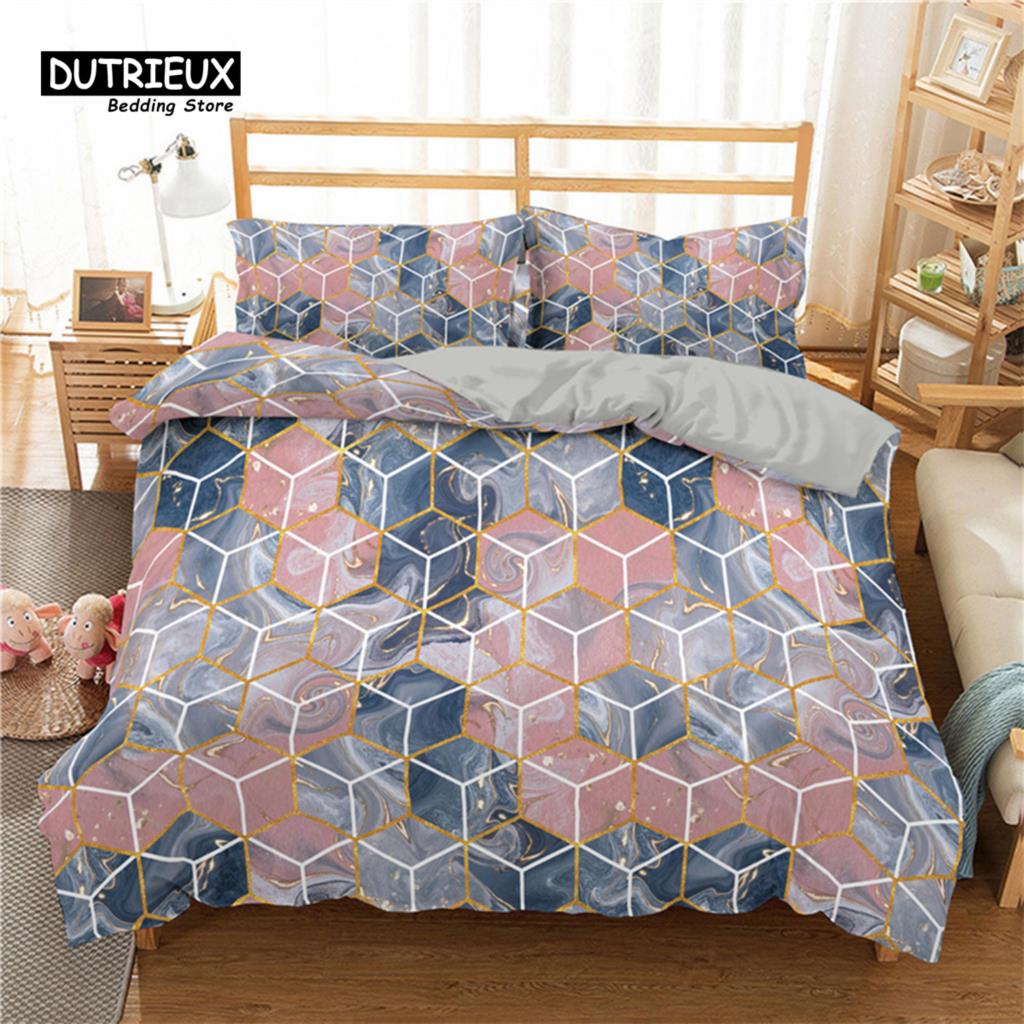 Soft Geometric Bedding Set King Queen Size Microfiber Honeycomb Pattern 3D Print Duvet Cover With Pillowcases Bedroom Decorative