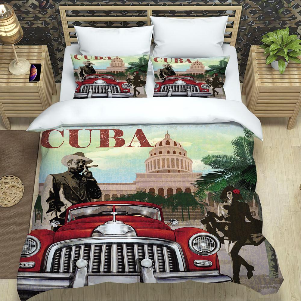 3pcs Bedding Set Classic Car Vintage Poster Home Textile Duvet Cover Pillow Case Boy Kid Teen Girl Bedding Covers Set