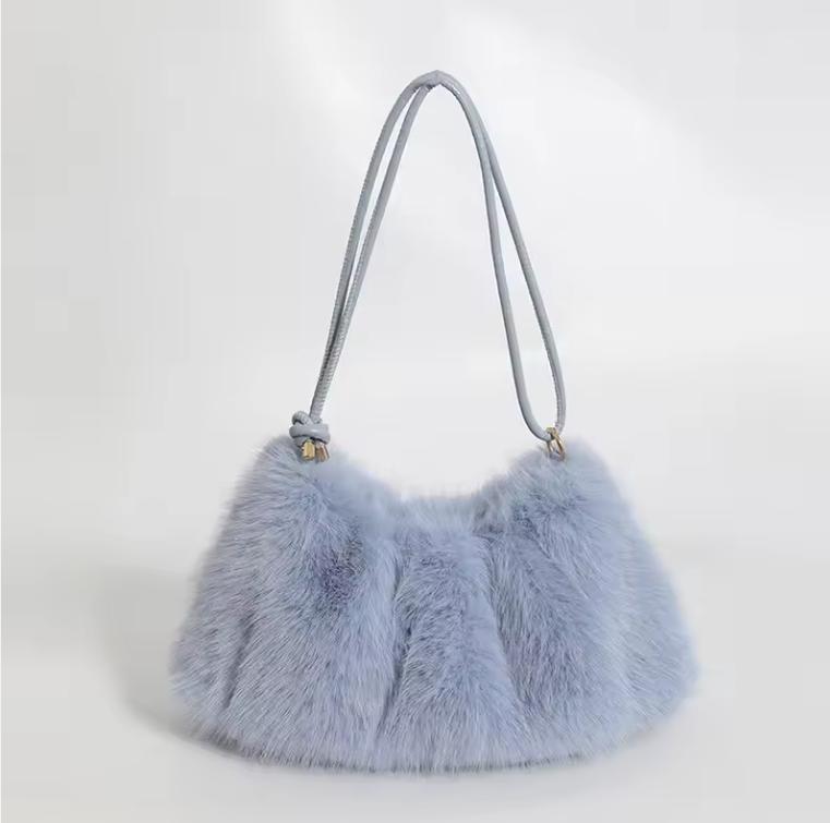 Women's Autumn and Winter Handbag Imitation Fur Fashion Hundred with Plush Bag Solid Color Large Capacity Zipper Shoulder Bag