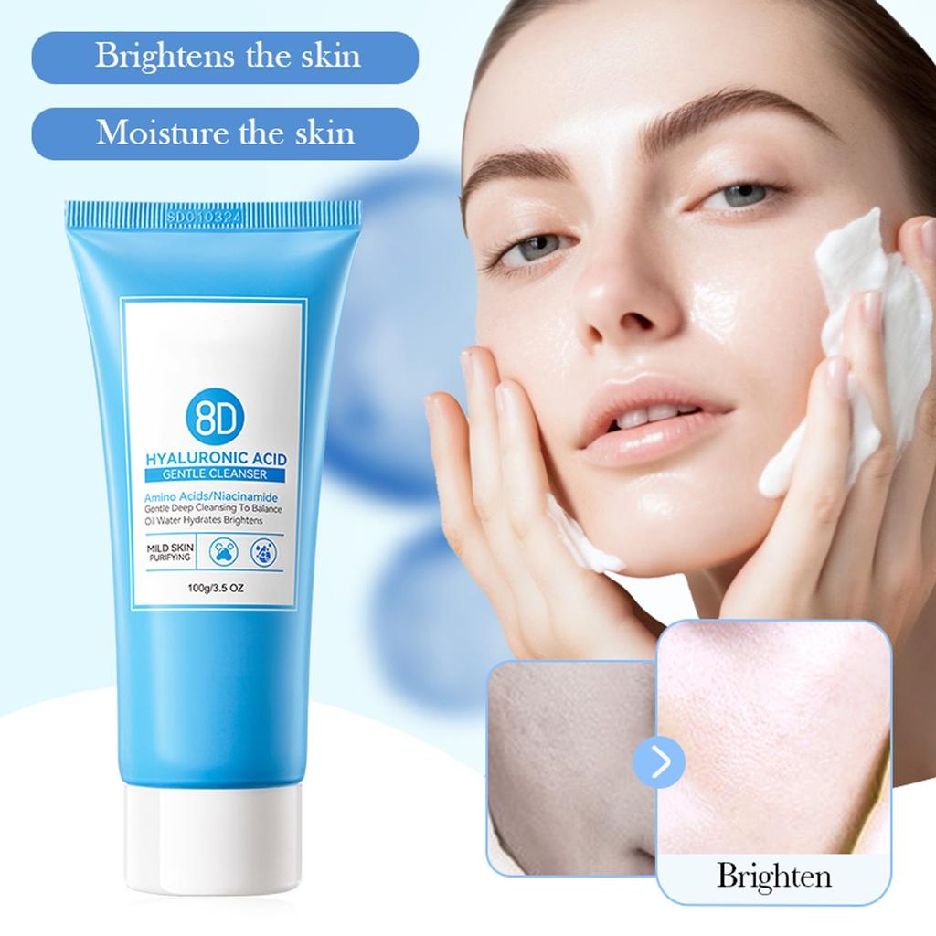 Limpiador Facial Suave 8D Hialurónico, Arrugas, Deja la Piel, Sana, Hidratada, Suave y Sin Tirantez, 100g