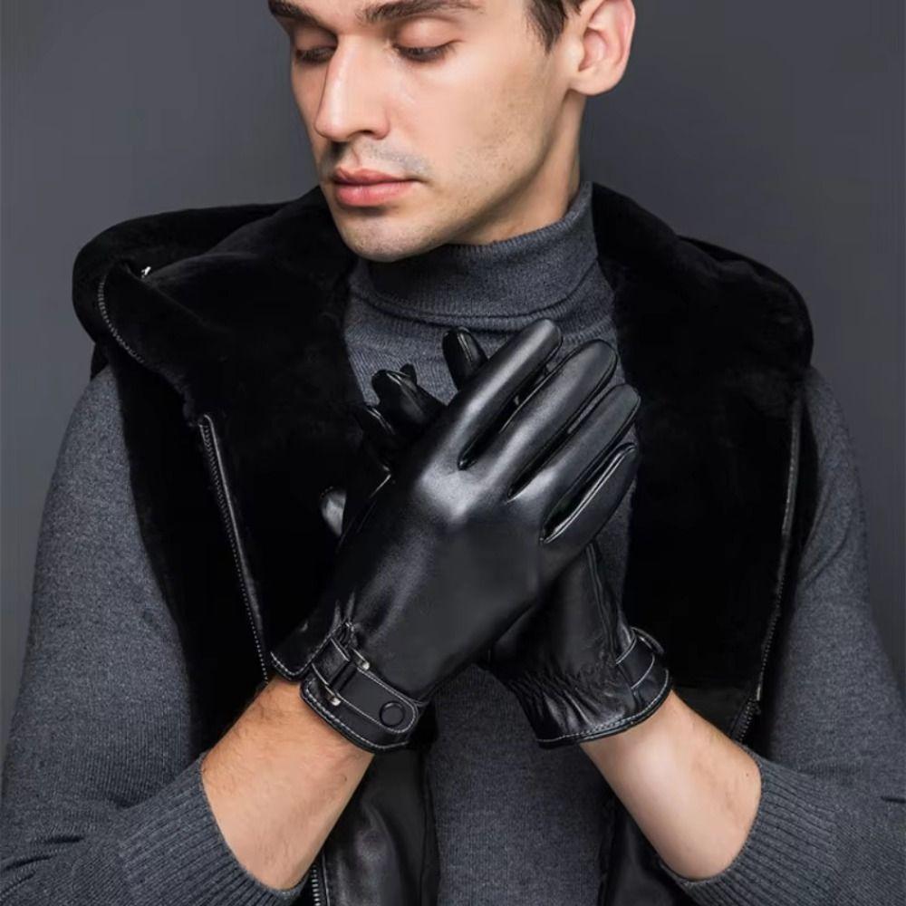 Windproof Men's PU Leather Gloves Keep Warm Motorcycle Full Finger Mittens  Outdooor