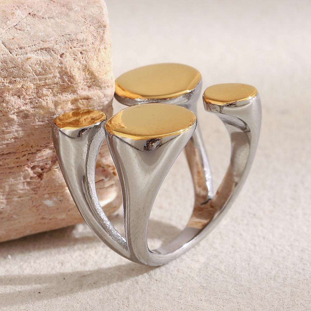 MamacitaSlay 316L Stainless Steel Two Tone Four Circles Open Ring Party Waterproof Jewelry Women's 18K Gold Plated Ring Gift