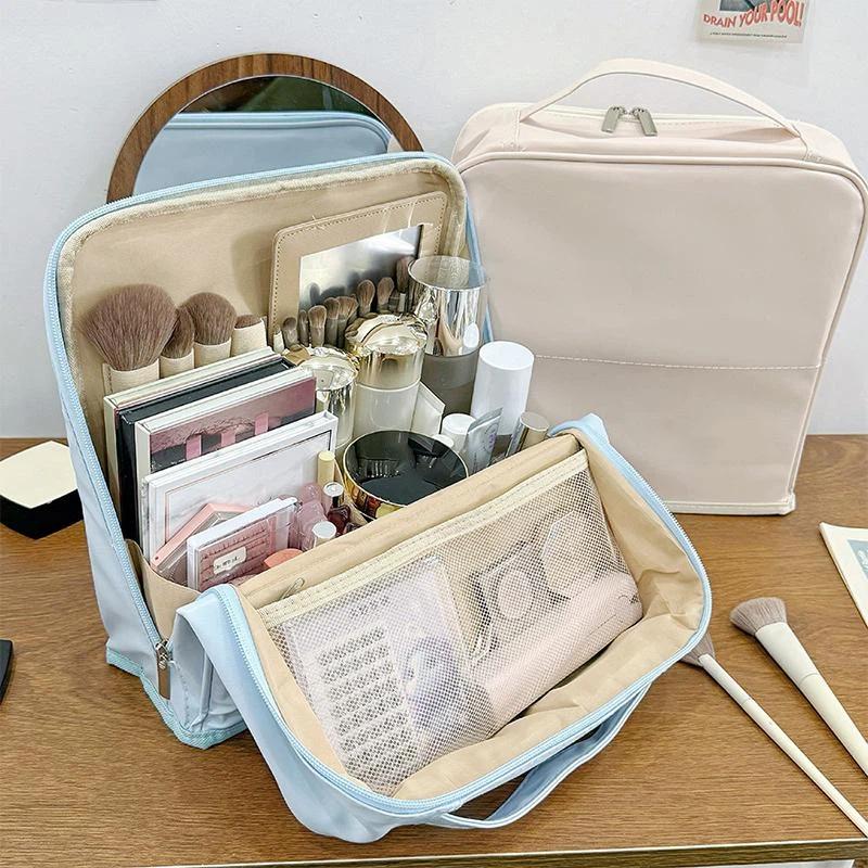 Tragbare Stehende Kosmetiktasche Große Kapazität Reisehandtasche Damen-Organizer Einfache Stifttasche Business-Stil Pu-Material