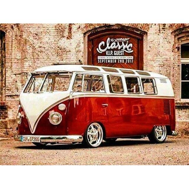 5D-Diamant-Stickerei zum Selbermachen, Bus, Diamant-Gemälde, Kreuzstich, Kunsthandwerk, Diamant-Mosaik-Set, komplett, quadratisch, rund, Strass, Heimdekoration