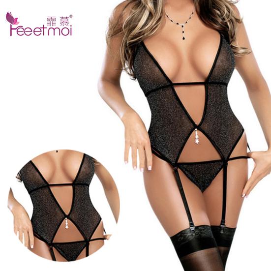 Lace Lingerie Sexy Hot Erotic V-neck Backless Babydoll Sleepwear Halter Sexy Women Nightwear G-string Garter