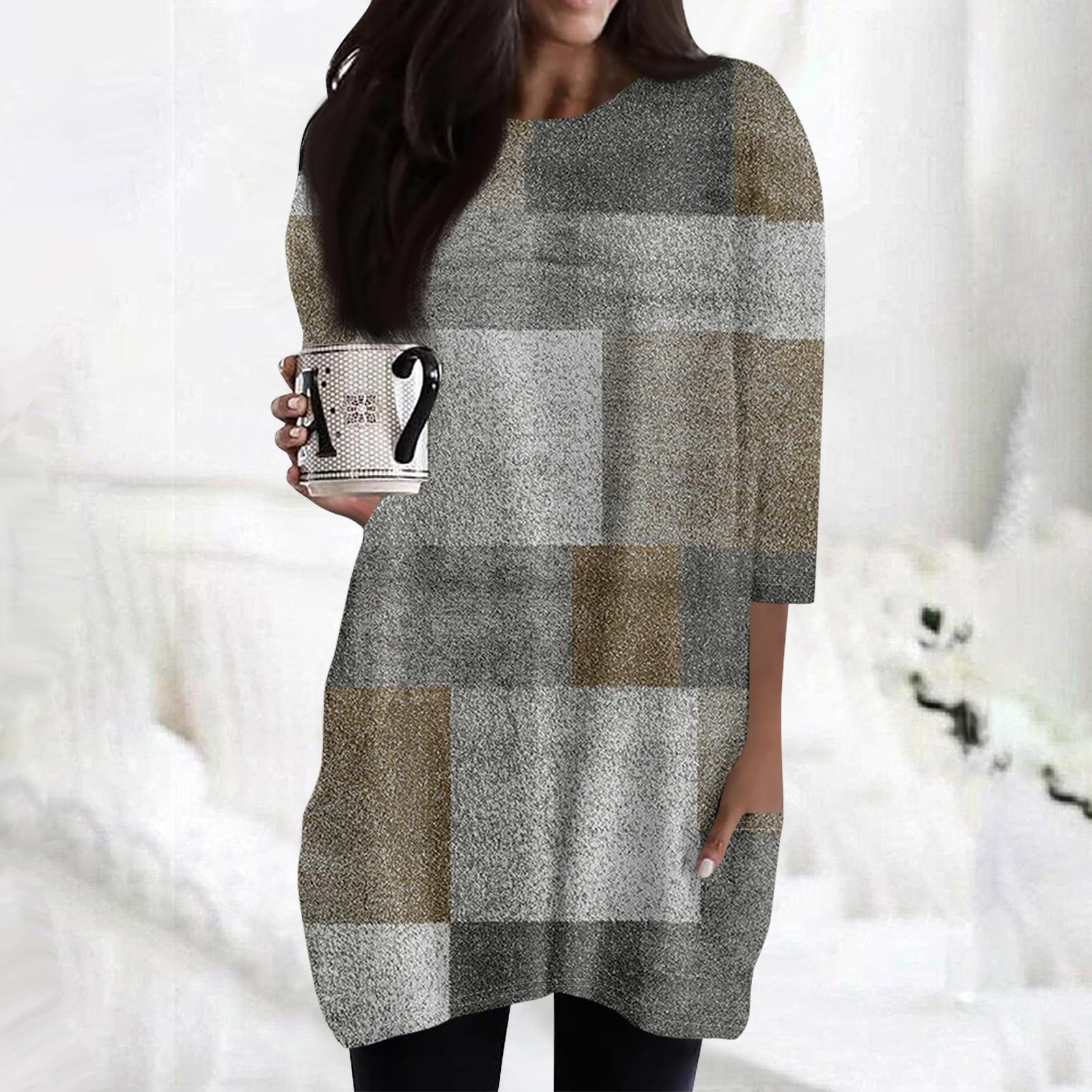 

Женские повседневные рубашки с рукавами 3/4, модные туники с принтом, топы с карманами S