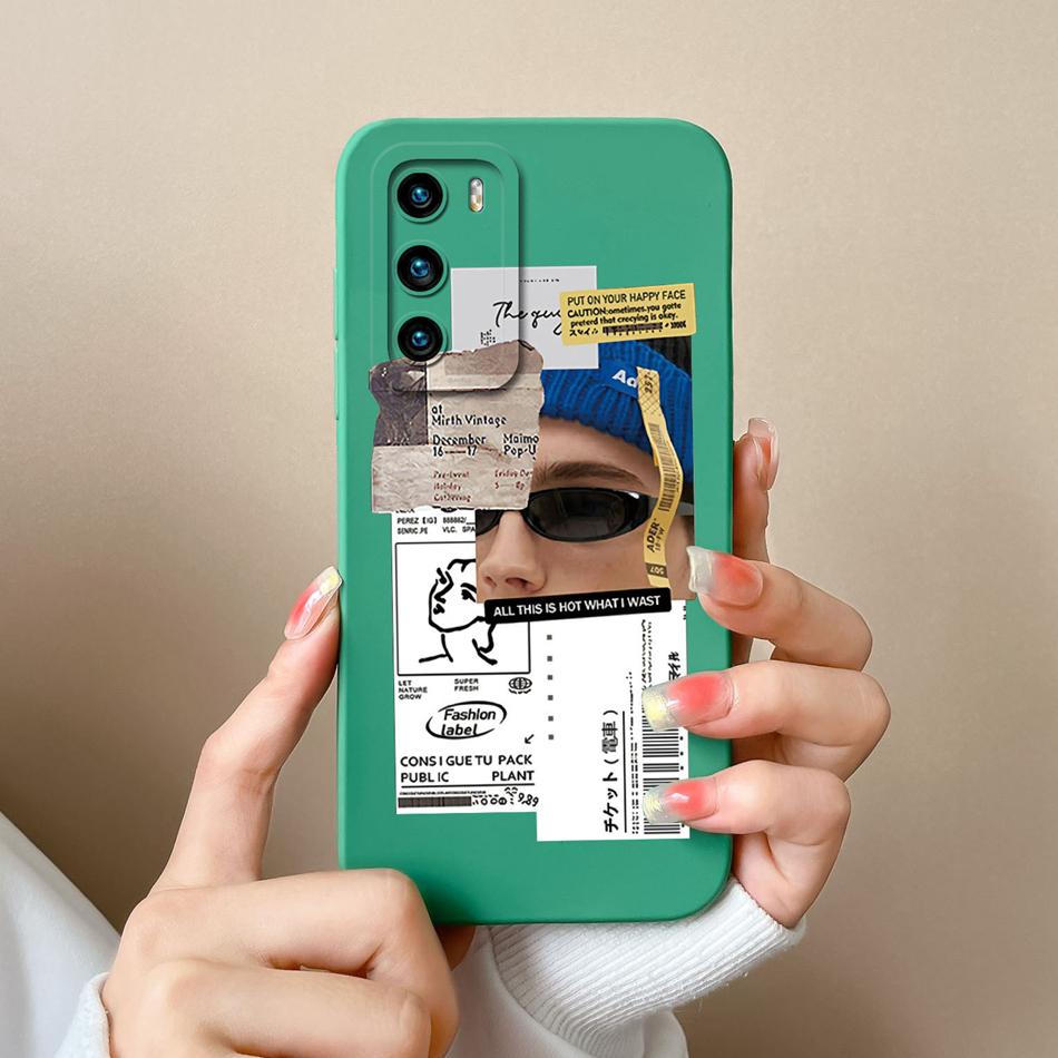 For Huawei P40 Pro Case Cute Cat Soft Liquid Silicone Full Coverage Anti Drop Bumper For HuaweiP40 P 40 P40Pro Candy Funda Shell