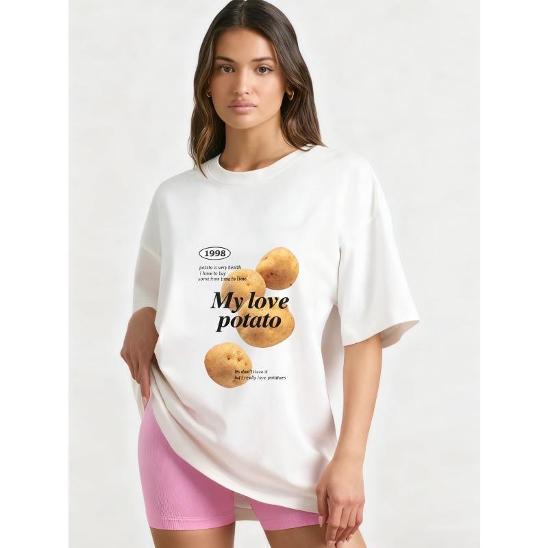 

Oversized T Shirt Black My Love Potato Print Graphic Tee Casual Streetwear Summer Outfit Unisex Fashion Top XXXXL белый