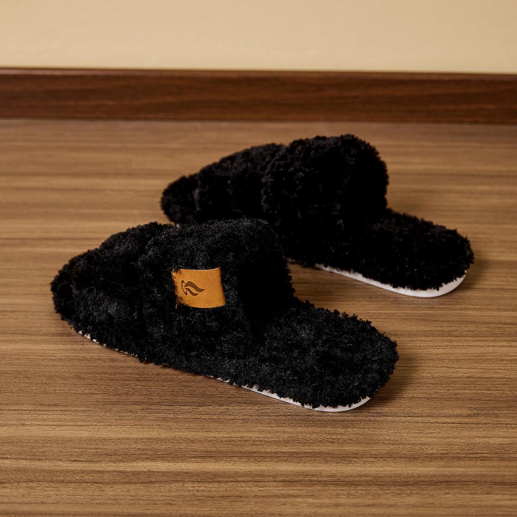 Open Mouth Hairy Slippers with Added Velvet Throughout The Year, Non Slip Indoor Cotton Slippers for Home Use