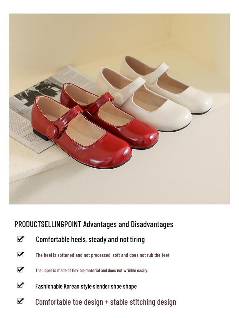 French-Japanese One-Strap Mary Jane Flats - Women's Round Toe, Soft Sole Slip-On Dolls Shoes, College Style.