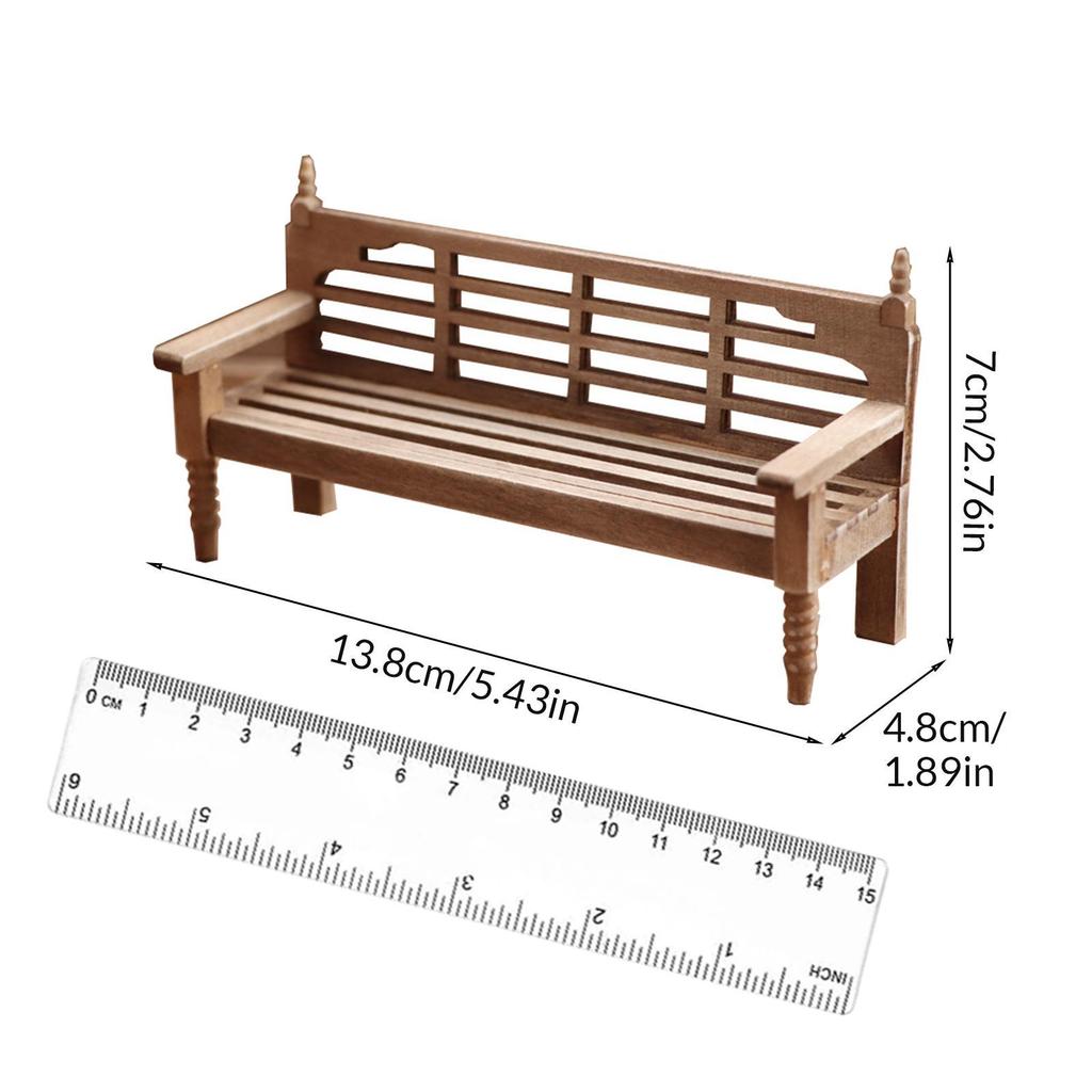 1/12 Doll House Vintage Style Wooden Patio Bench & Cushion Furniture Set for Living Room Life Scene