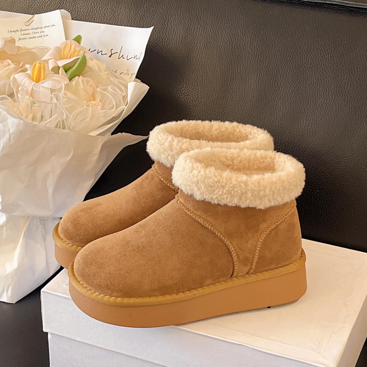 

[Fanfna] Retro platform snow boots for women s 2025 autumn new velvet thickened warm wear-resistant non-slip cotton shoes 40 светло-коричневого