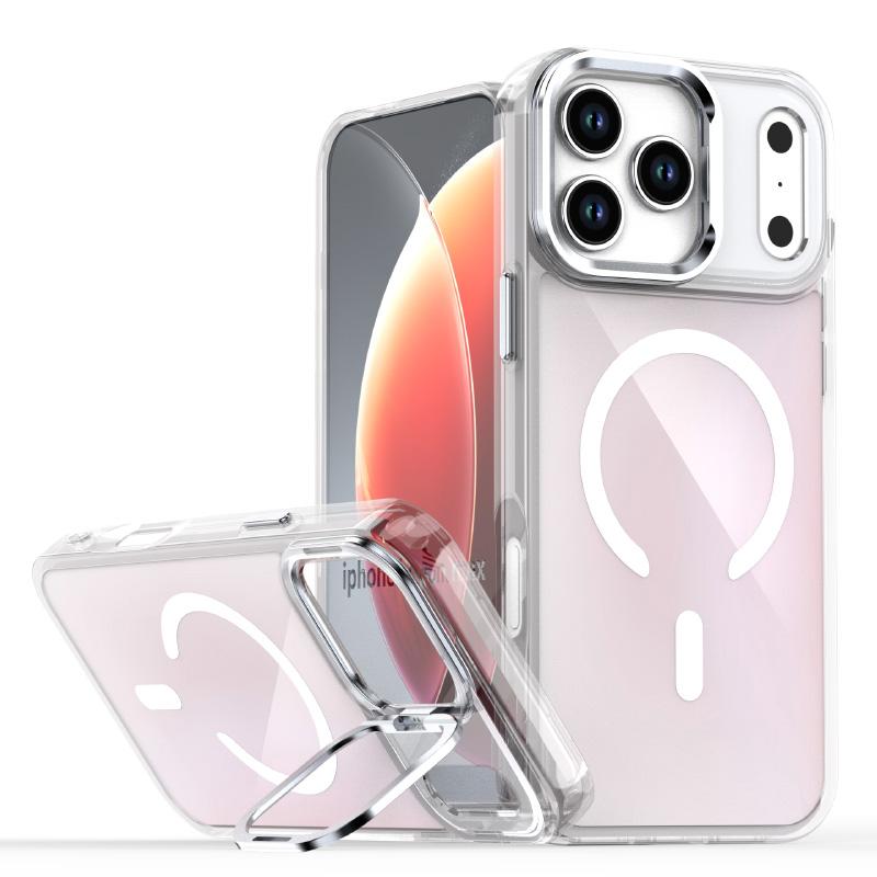 

For Magsafe Magnetic Wireless Charging Luxury Solid Color Border Lens Bracket Matte Phone Case For iPhone 17 Pro Max Back Cover iPhone17 Pro