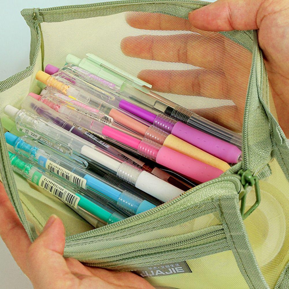 Double Layer Transparent Pencil Case Large Capacity Stationery Storage Bag  Office School Supplies