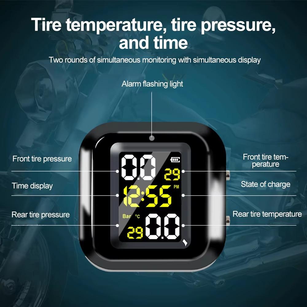 Motorcycle Tire Pressure Monitor LCD Digital Display External Motorcycle Wireless Tire Pressure Detector Monitoring Alarm System