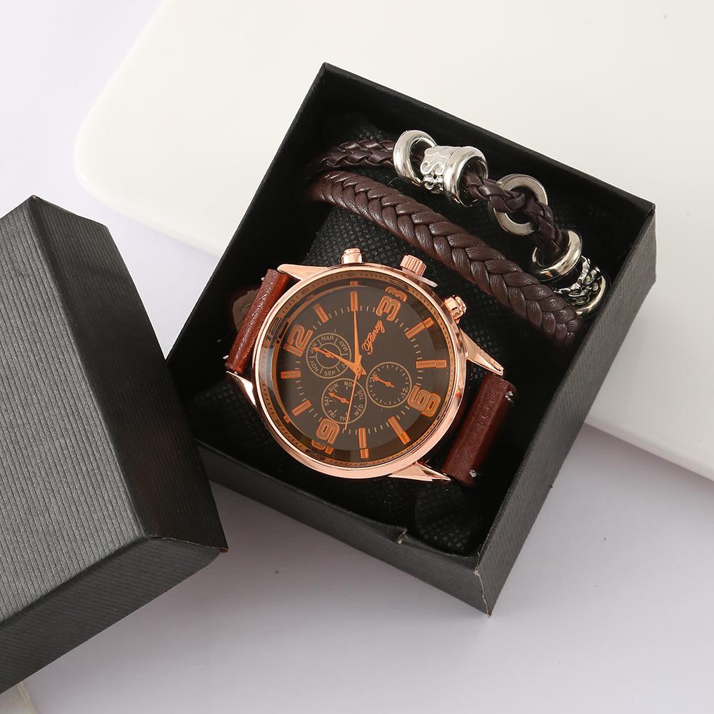Set de Regalo para Hombre, Cartera + Reloj + Caja para Cinturón, Regalo de San Valentín Día del Padre para Novio Amigo