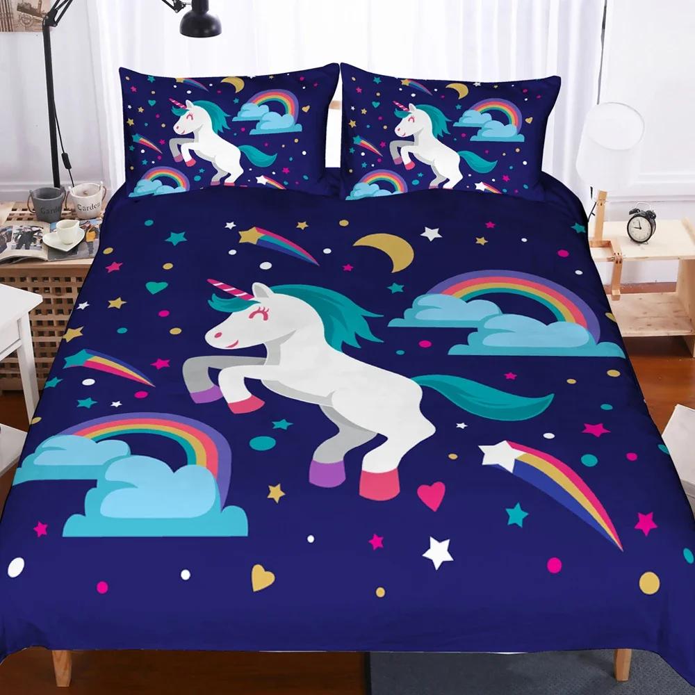 Bedding Set Single Double Twin Queen King Size Bedsheets 3D Printed Flying Cartoon Unicorn Duvet Covers With Pillow Cover Strips