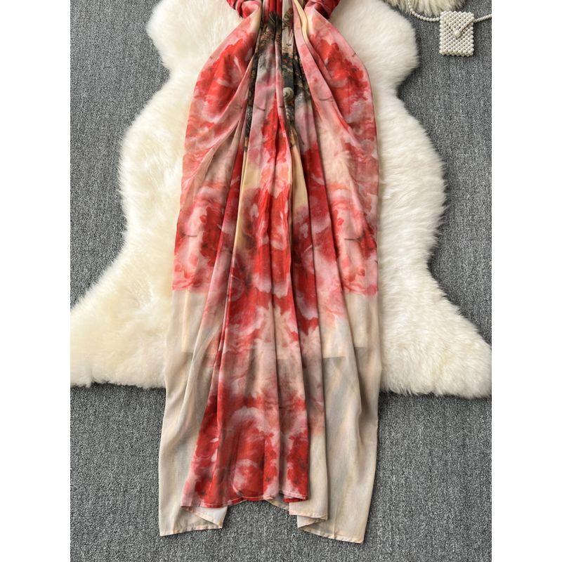 Holiday Atmosphere Dress Women's New Chinese Style Printed Skirt French Minority Chic Fairy Temperamental Suspender Dress