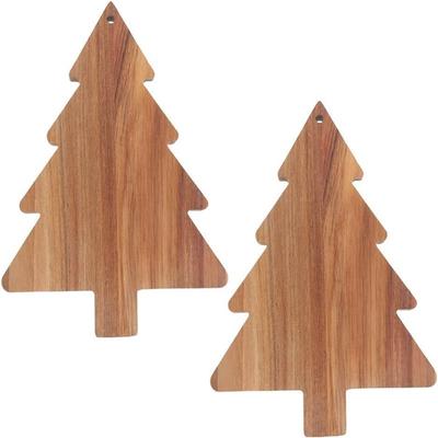 ABMH-Wooden Christmas Tree Charcuterie Board(2Pcs), Serving Board Xmas Tree Cutting Board Kitchen Chopping Cheese Sushi Fruits S