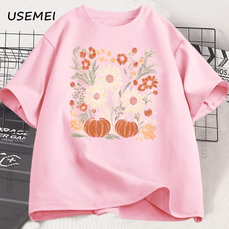 Boho Fall Floral T Shirt Retro Fall Tshirt Autumn Vibes Pumpkin Season Graphic Tee Women Vintage Halloween Women Clothing Tees