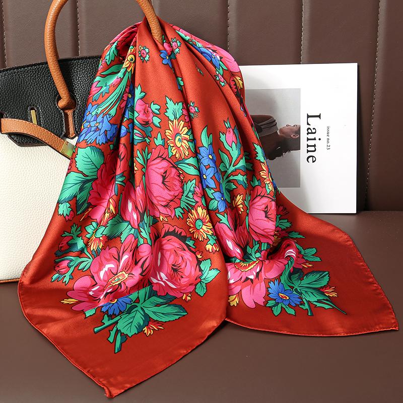 Luxus Hijab Haarbänder Quadratischer Seidenschal für Frauen Halstuch Weiblicher Satinschal Band Stirnband Fashion Wraps Bandana