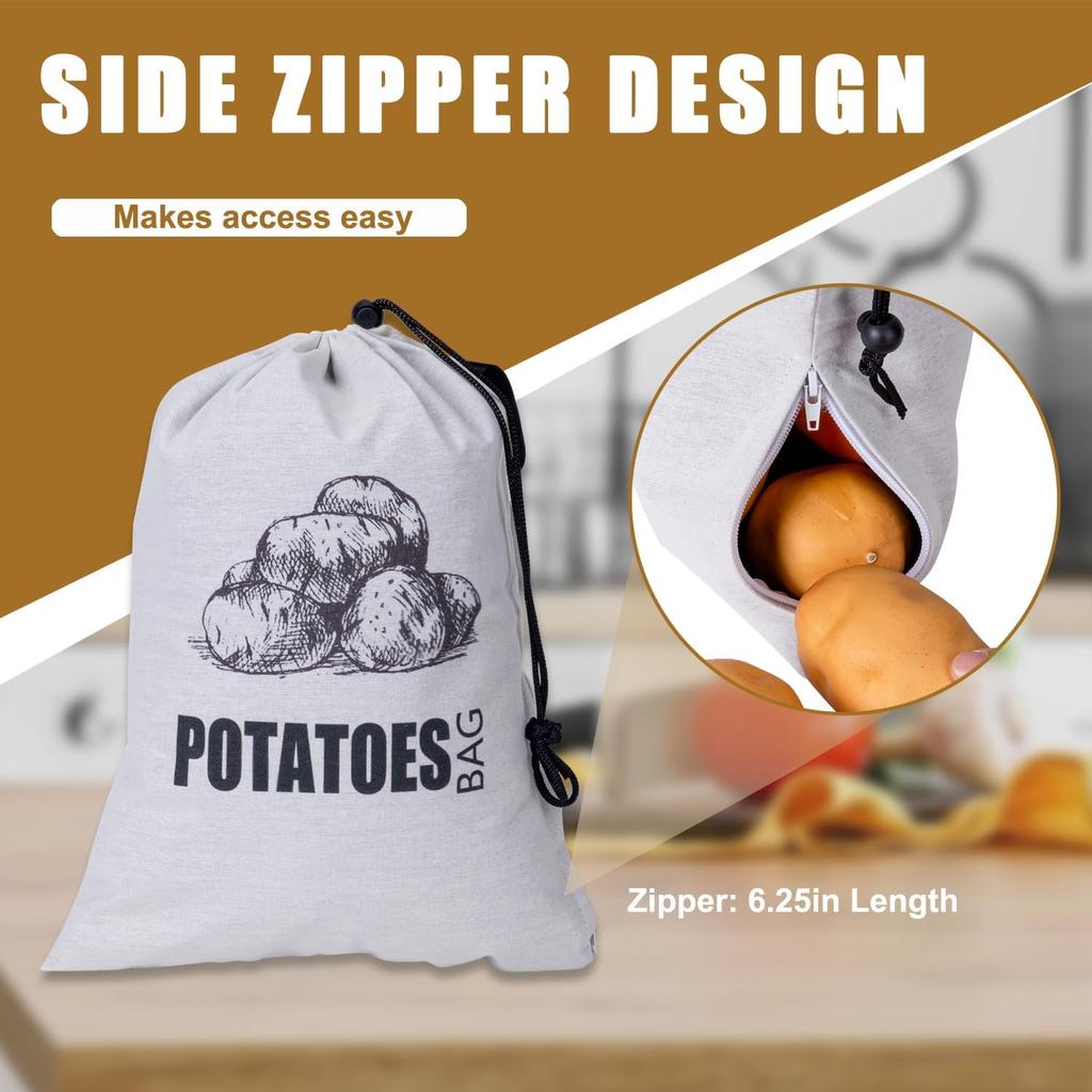 TOGETRUE Potato Onion Storage Bag, Fabric Onion and Potatoes Storage Bag, Washable Garlic Potatoes Onions Keeper with Drawstring for Pantry, 2 Pack