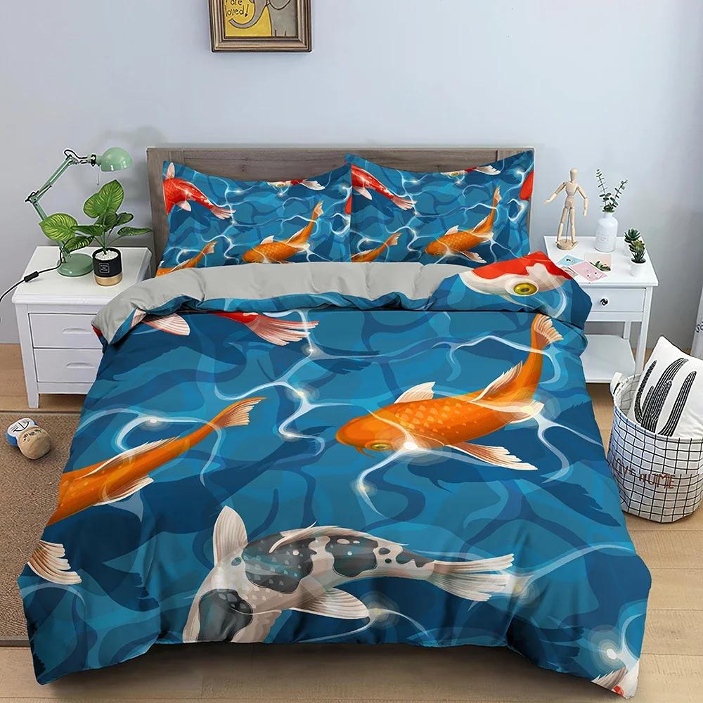 3D Koi Print Bedding Set Child Duvet Cover Set Bed Set Duvet Cover 135x200 with 1/2 Pillowcase Comforter Bedding Sets Twin Queen