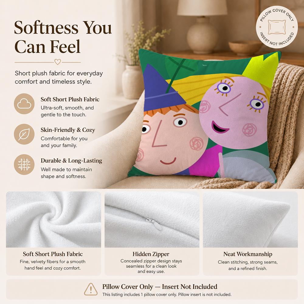 Housse de coussin dessin animé B-Ben Et Holly Petit Royaume Housse de coussin imprimée recto-verso Hypoallergénique Anti-acariens
