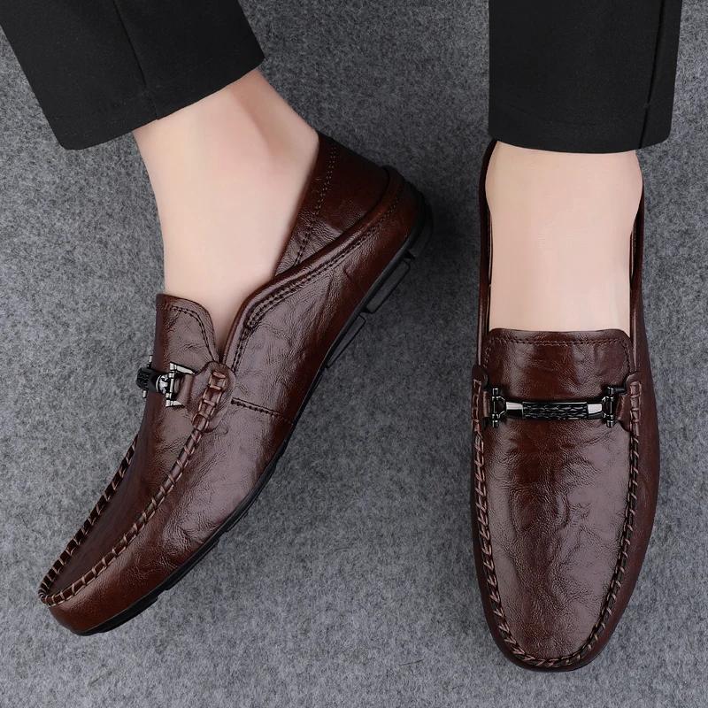 Men Breathable Casual Summer Shoes Hollow Out Men's Driving Shoes High Quality Male Business Shoes 2025 Genuine Leather Loafers