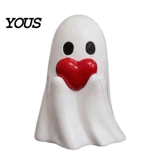 Decorative Figurines for Shelf Halloween Cute Ghost Figurine, Small Red Heart Pumpkin Bucket Statue, Funny Statue Resin Ornament Home Table