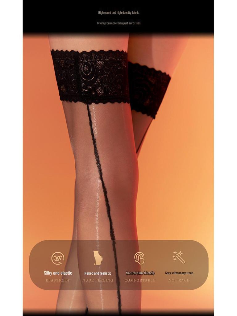 Ultra Sheer Lace Top Thigh Highs with Back Seam