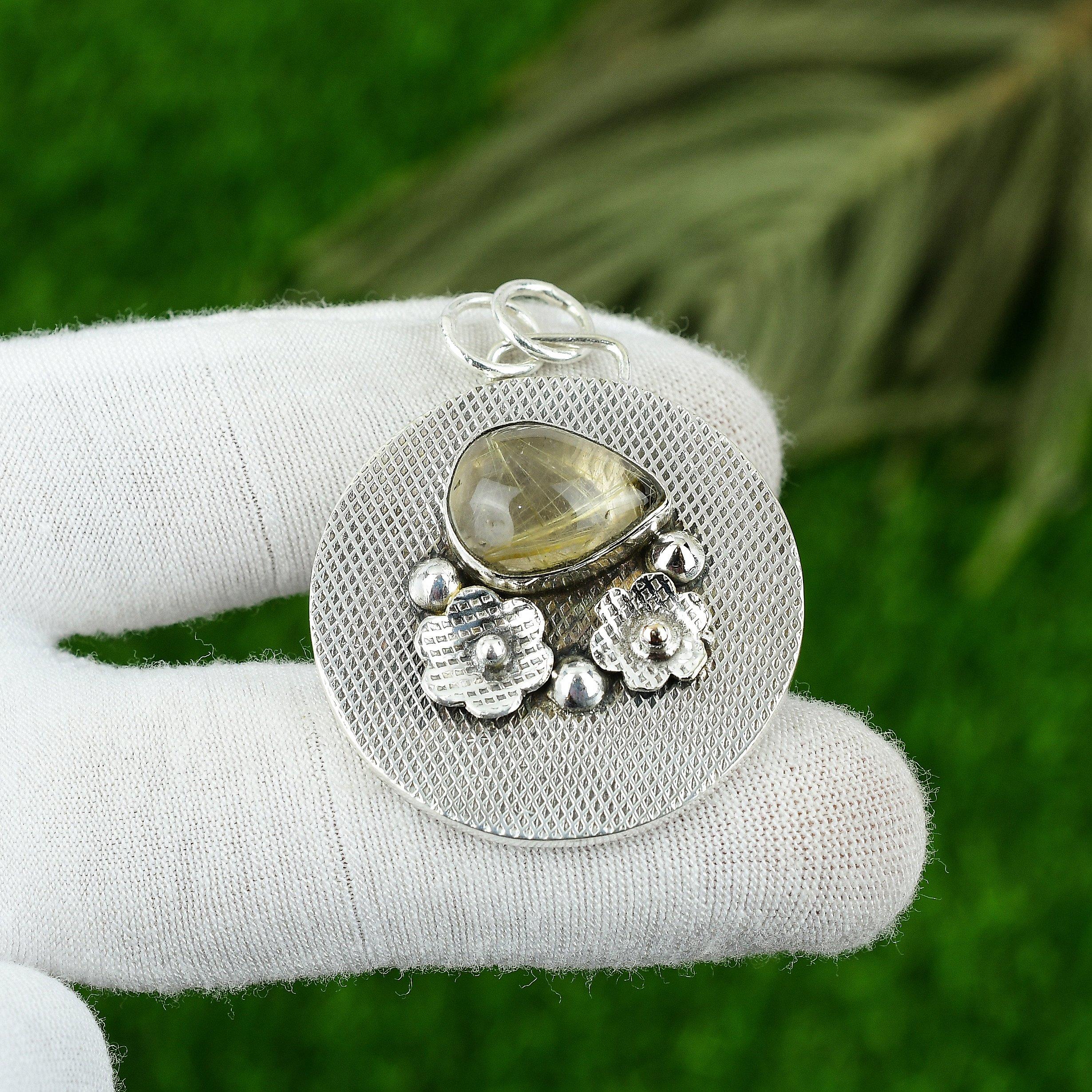 

Подарунок для неї 925 Срібло Натуральний Золотистий Рутил Дорогоцінний Камінь Ювелірний Кулон