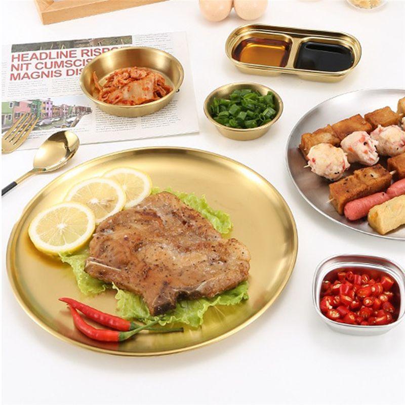 AEE4-BBQ Thick Round Plate BBQ Plate Golden Cafe Fruit Cake Plate