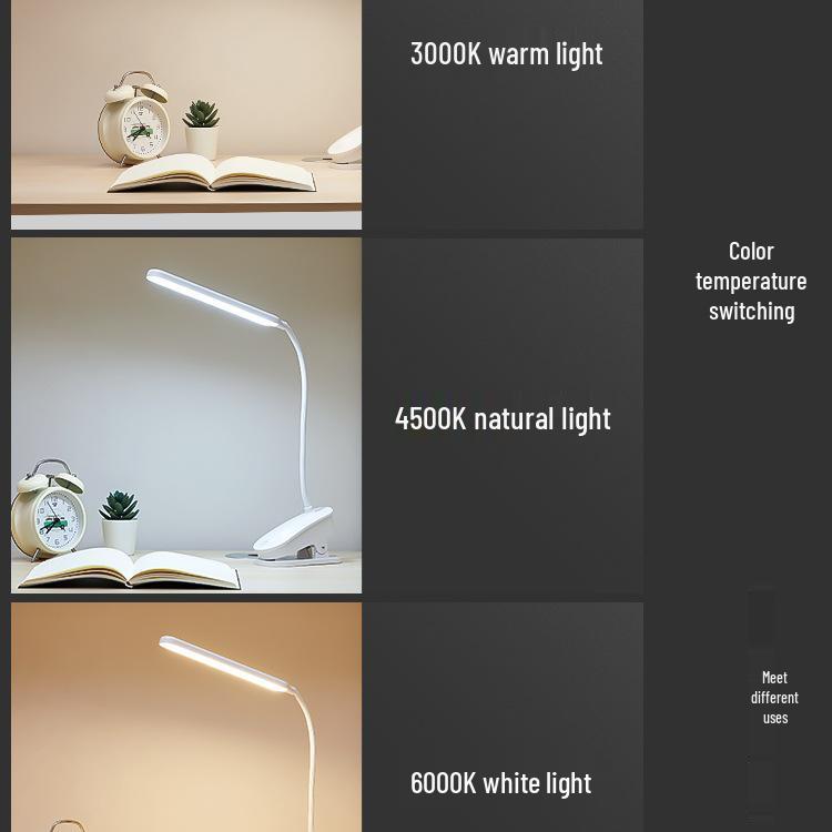 Wiederaufladbare Augenschutz-Klemm-Schreibtischlampe für Studenten und Studentenwohnheime