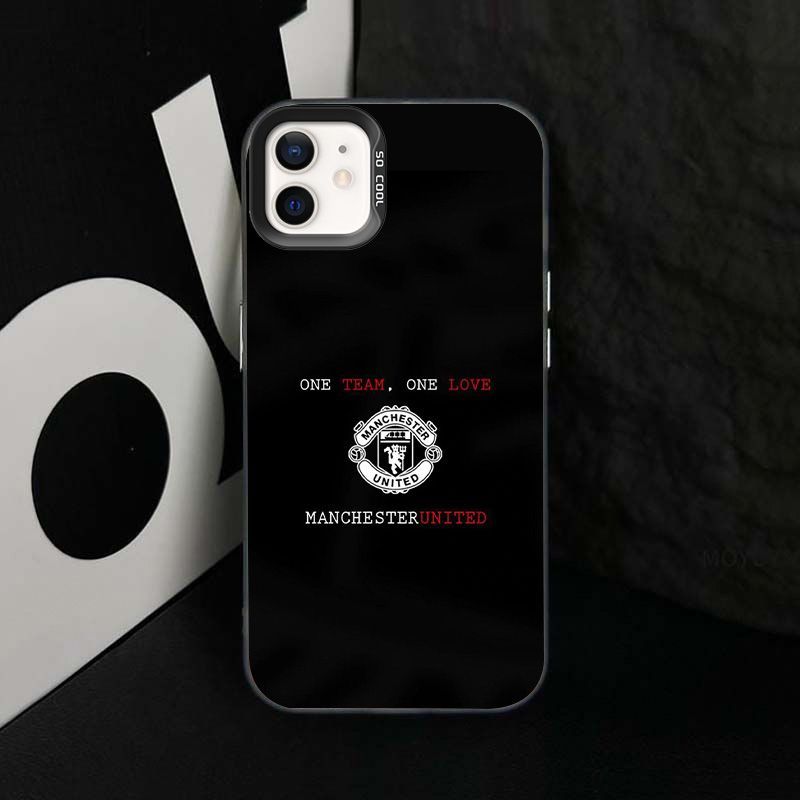Custodia Antiurto per Telefono Manchester United FC, Cover Protettiva Morbida in TPU Stampata HD per iPhone, Regalo per Tifoso di Calcio