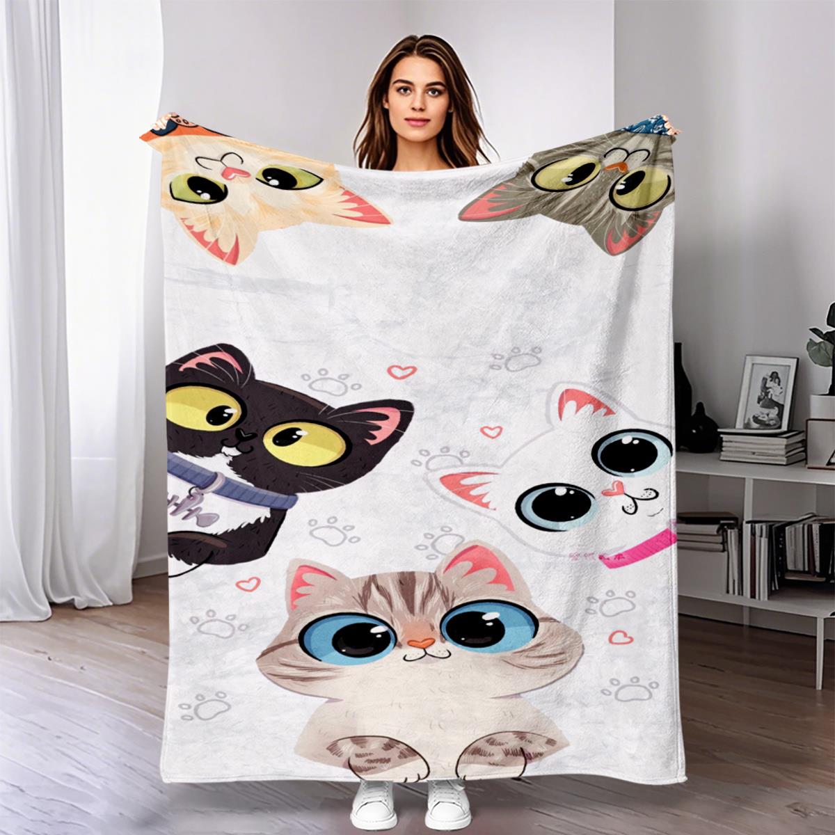 

Модное одеяло с принтом в виде мультяшного кота, из фланели, подходит для всех сезонов, для гостиной, офиса, дивана и путешествий 75x90cm
