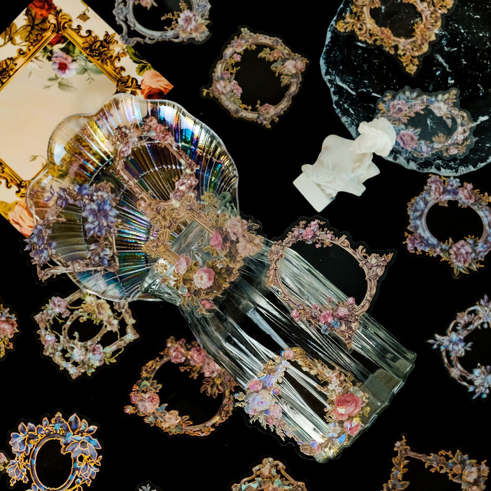 

30 Винтажных Цветочных Рамок Золотое Тиснение ПЭТ Наклейка Серия Цветы Лазерная Декоративная Защита Стакана для Воды