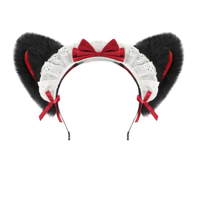 Fasce per Capelli con Orecchie da Gatto Peluche Per Costumi da Cameriera Anni 2000 Accessorio per Capelli Morbido con Fiocco a Nastro 6 Colori