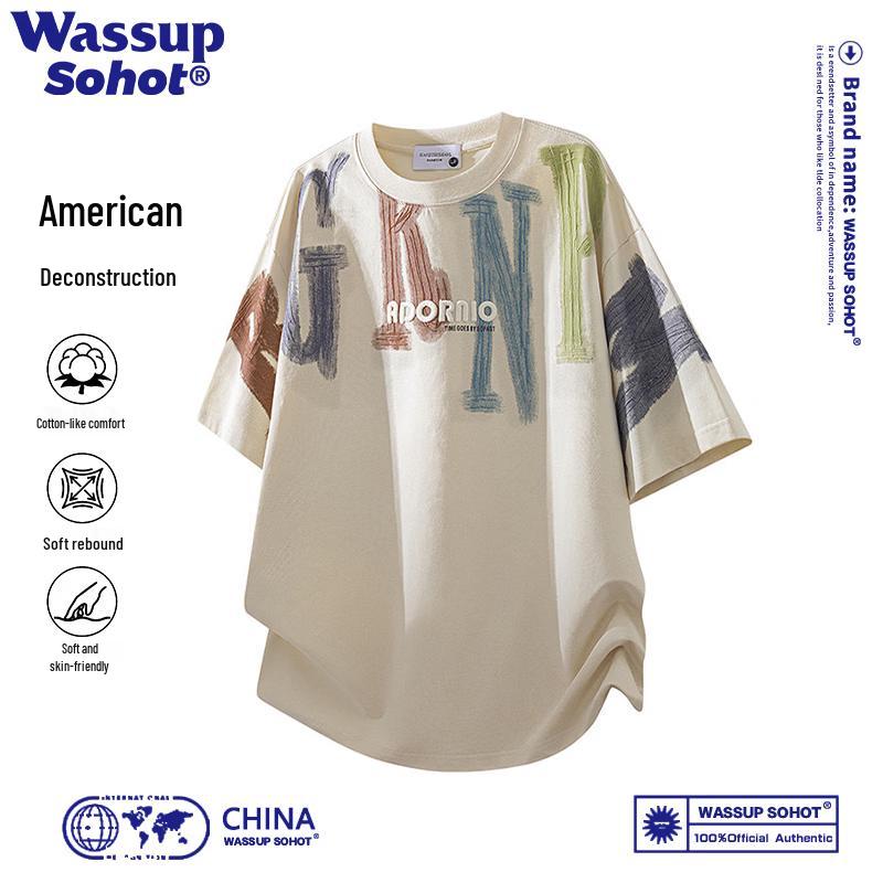 Wassup Sohot Men s Tie-Dye Retro Loose Short Sleeve T-Shirt 2XL