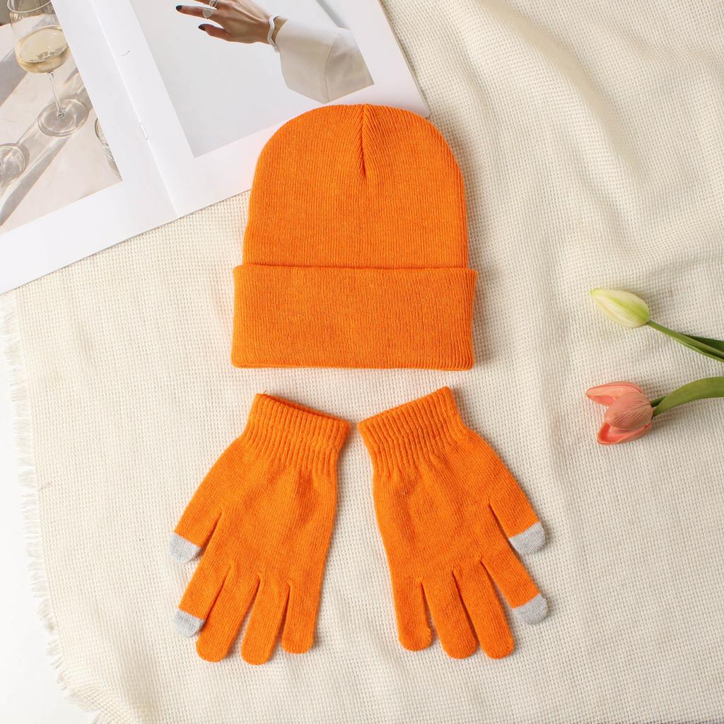 Knitted hat and glove combination set, versatile and fashionable woolen hat, autumn and winter warm pullover hat