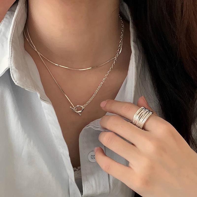 Women Minimalist Luxury Multilayer Double Ot Clavicle Chain Necklace