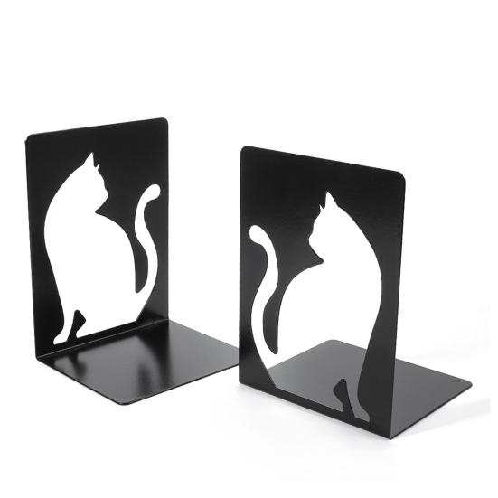 1 Pair Metal Cat Book Ends Cute Cat Bookends for Shelves Decorative Book Support
