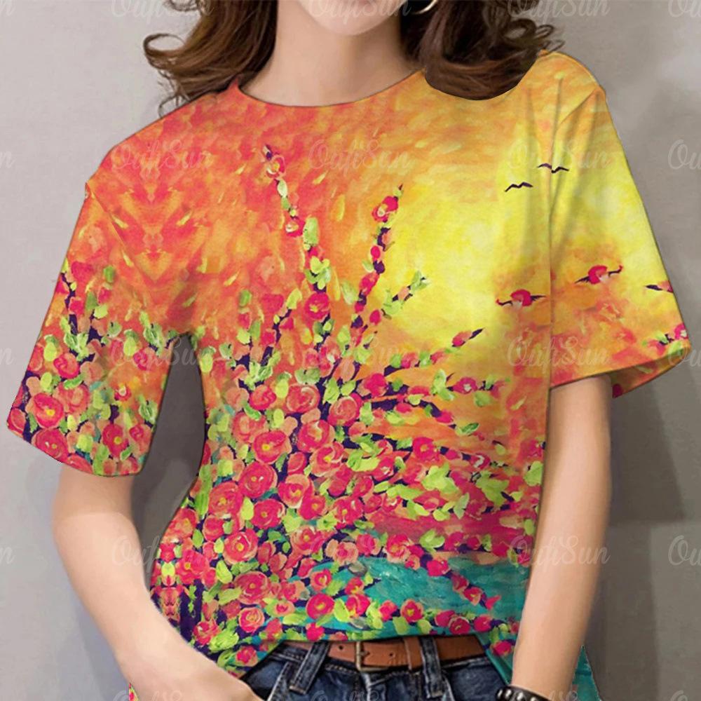 

Женская футболка с круглым вырезом и короткими рукавами, летняя футболка с 3D-цветочным принтом, свободный и универсальный женский повседневный топ 6XL