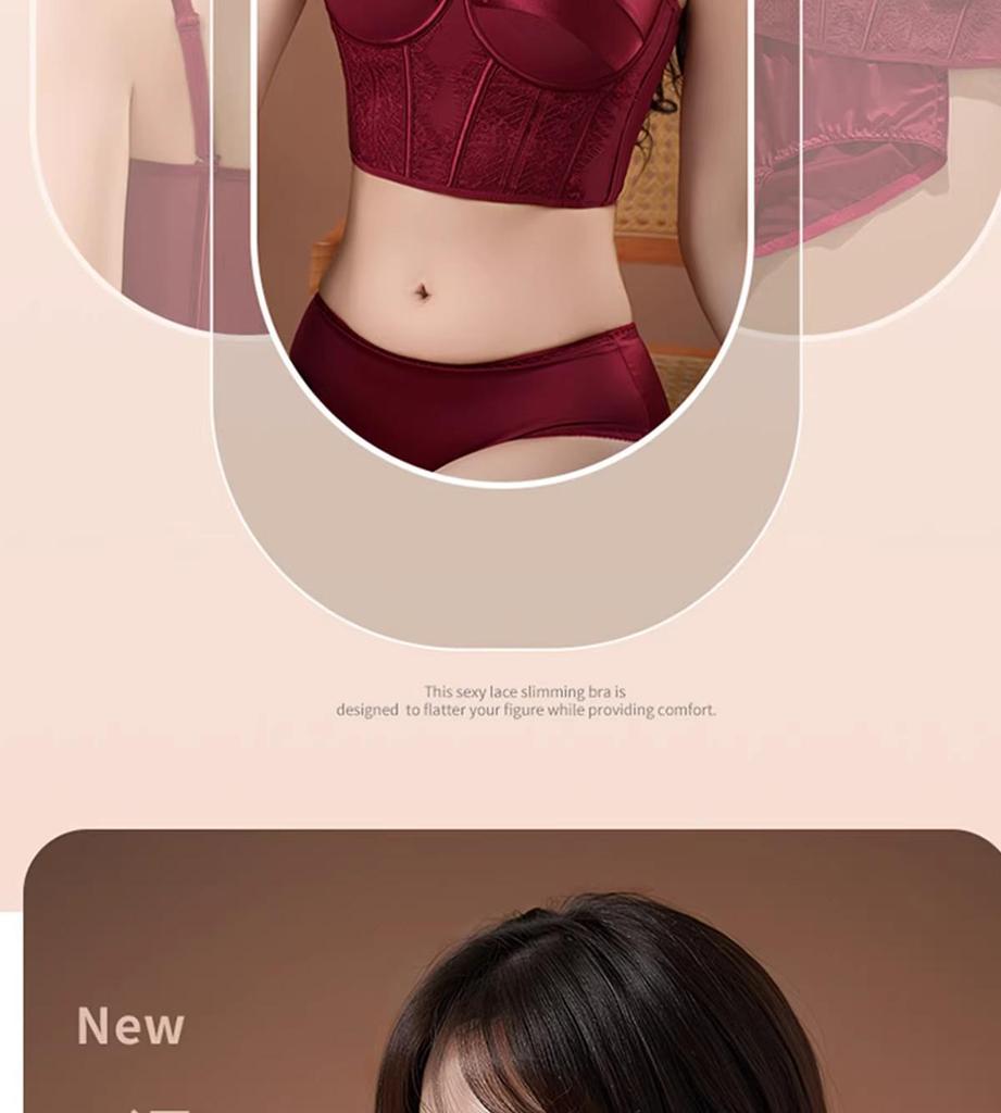 Red Push-Up Bra Set: Six-Button Adjustable, Anti-Side-Boob, No Underwire, Small Bust Enhancement