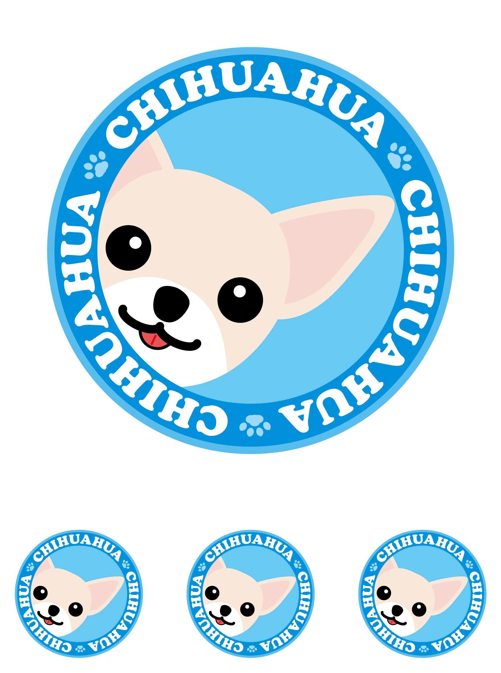 Staring Chihuahua Smooth Cream & White Dog Sticker Blue Back L,SS синий