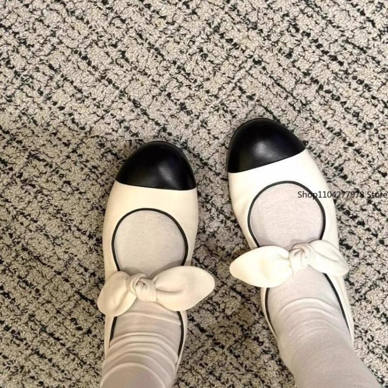 Fashion Spring New Low Heel Shoes Women's Fashion Round Head Shallow Mouth Butterfly Knot Color Soft Sole Non-slip Single Shoes