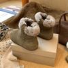Cowhide version~ plush boots women's round head retro plush short boots flat cotton shoes warm plush snow boots