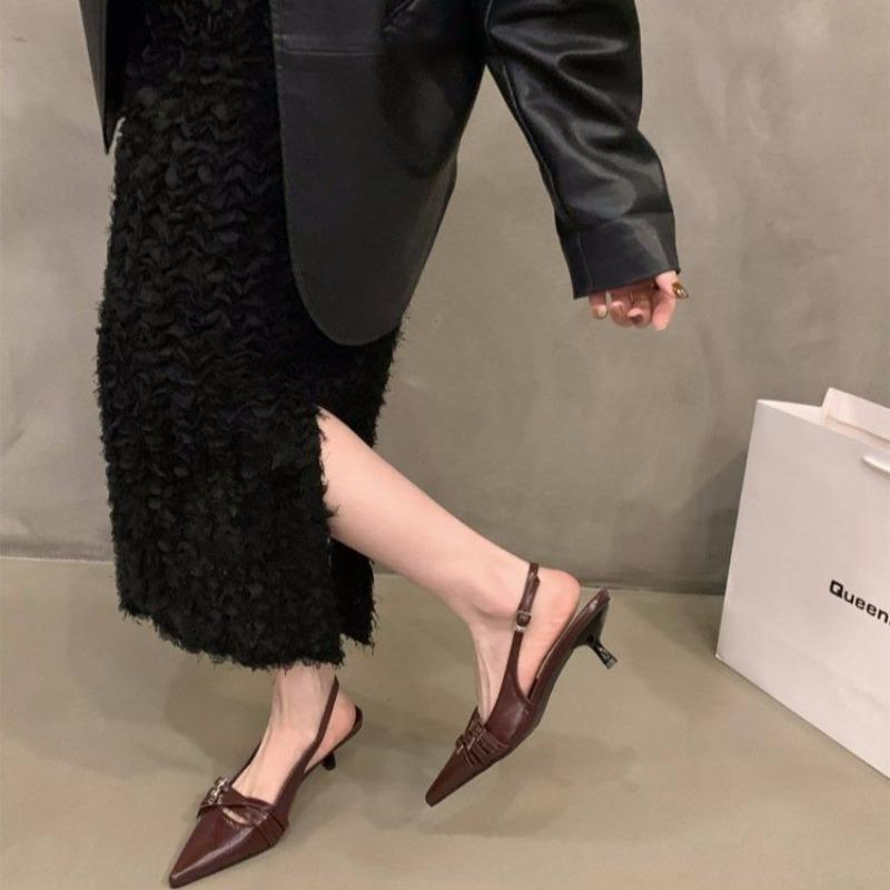 Fashion 2025 New Women's Pointed High-Heel Sandals Pointed Closed Toe Slip on Dress Shoes with Buckles for Women Going Beach Side Wear