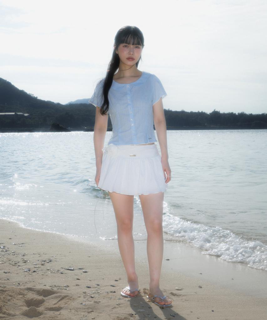 ROSEFRANTZ Round Collar Short Sleeve Blouse [Sky Blue]